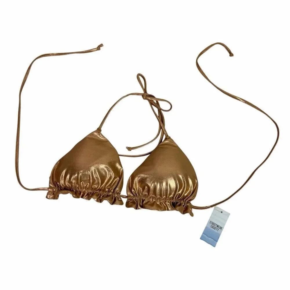Streetwear Society Gold Halter Swim Top NEW